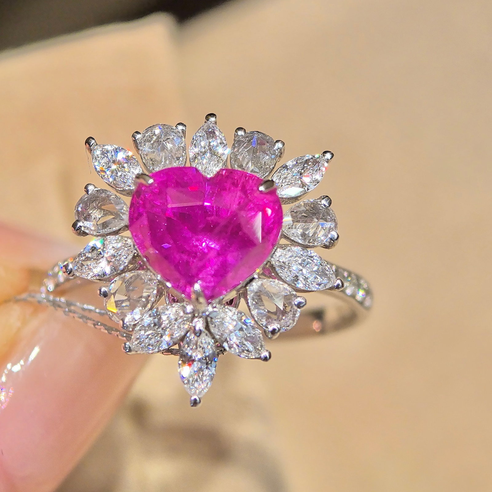 14k Gold 2.96 Ctw Natural Sapphire & Lab Grown Diamond Ring/pendant( Without Chain ): Ref:231039109 // gold content:14k gold // ring size:7. 25us // // main gemstone:sapphire // shape:heart // carat weight:2. 68ct // color:pinkish purple // treatment:natural // cut grade:g // //