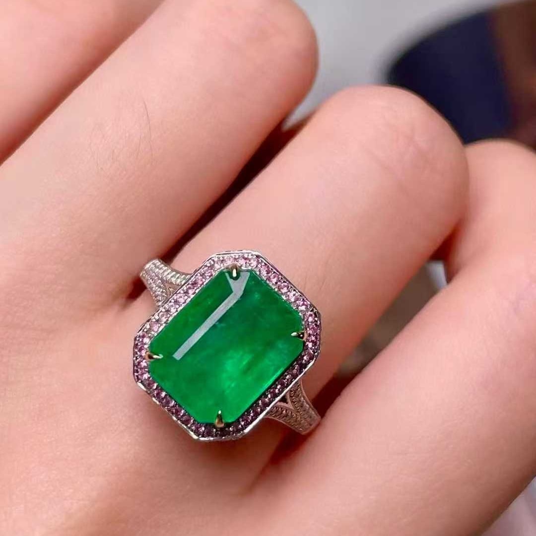 14k Gold 4.5 Ct Natural Emerald & Sapphire & Diamond Ring - 2