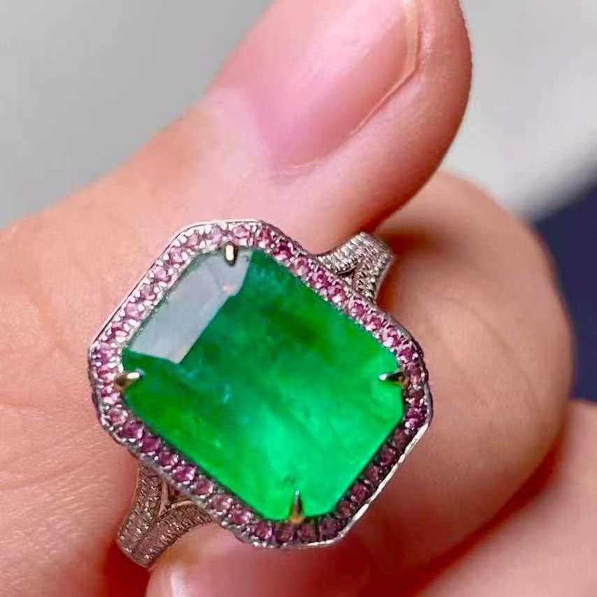 14k Gold 4.5 Ct Natural Emerald & Sapphire & Diamond Ring - 3