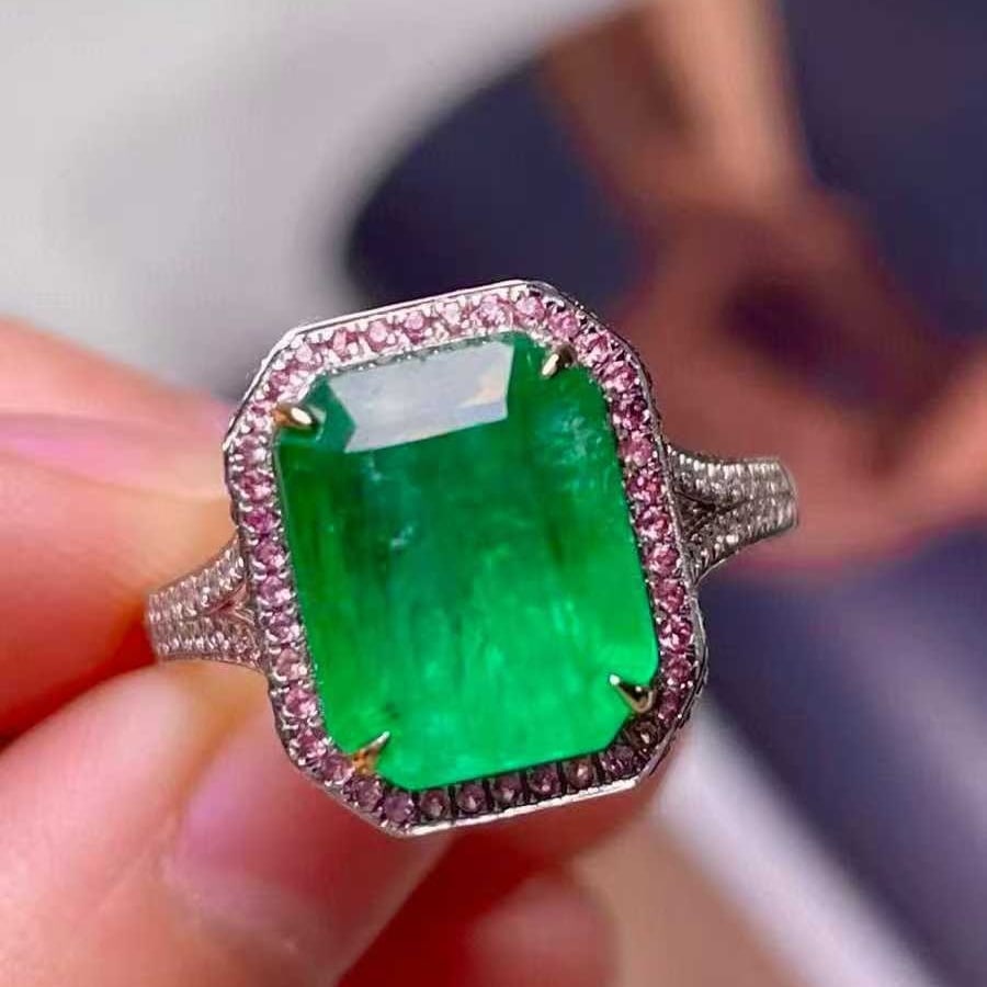 14k Gold 4.5 Ct Natural Emerald & Sapphire & Diamond Ring - 5