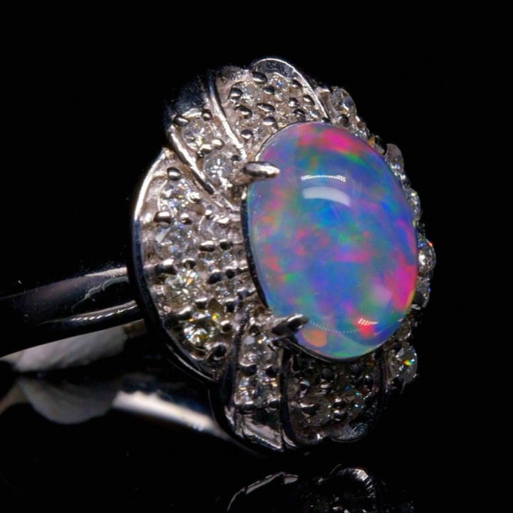 14k Gold 2.88 Ctw Natural Opal & Diamond Ring - 2