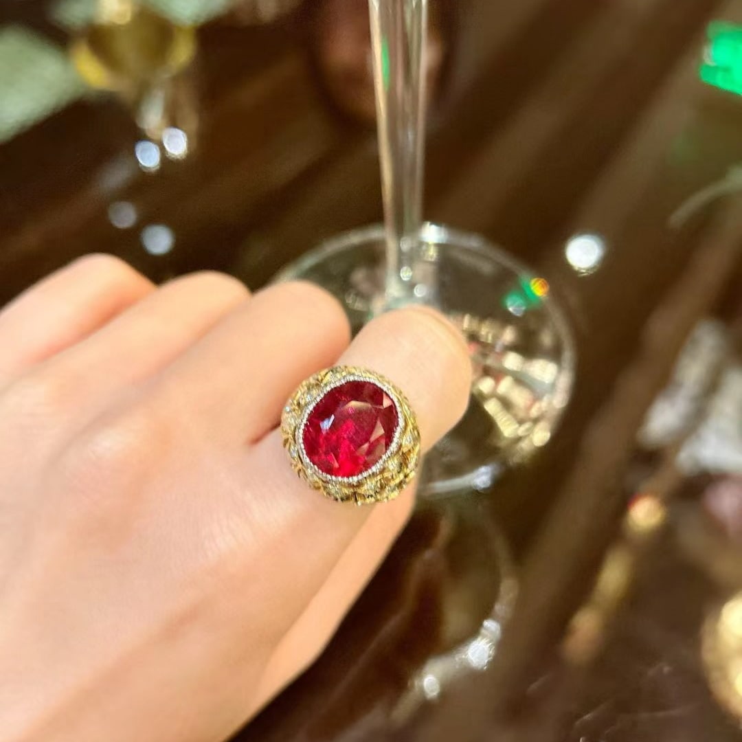14k Gold 9.05 Ctw Natural Tourmaline & Diamond Ring - 2