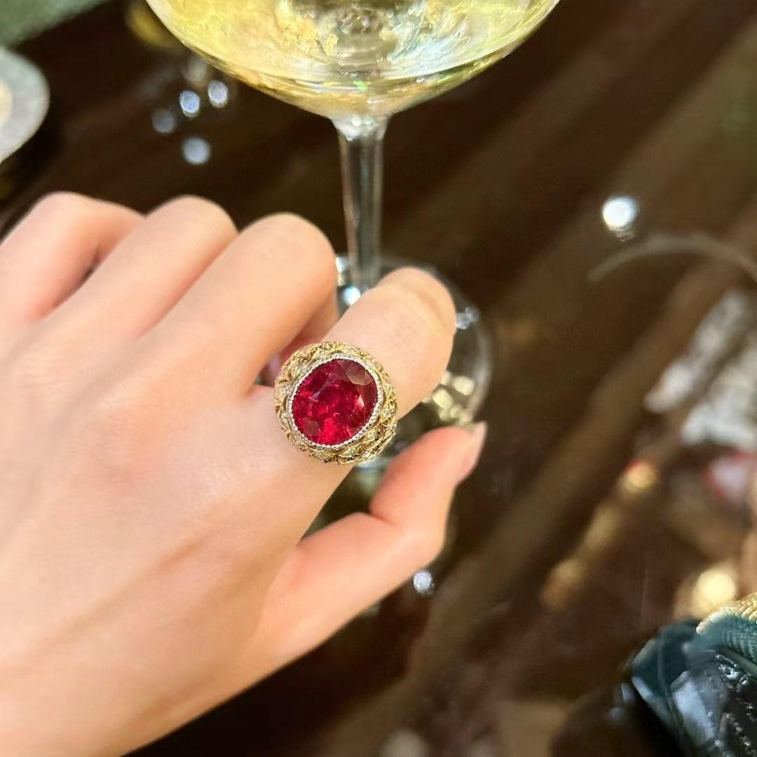 14k Gold 9.05 Ctw Natural Tourmaline & Diamond Ring - 4