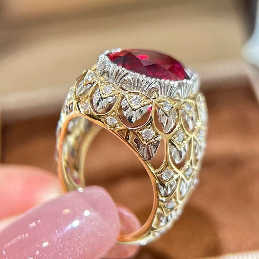 14k Gold 9.05 Ctw Natural Tourmaline & Diamond Ring - 6