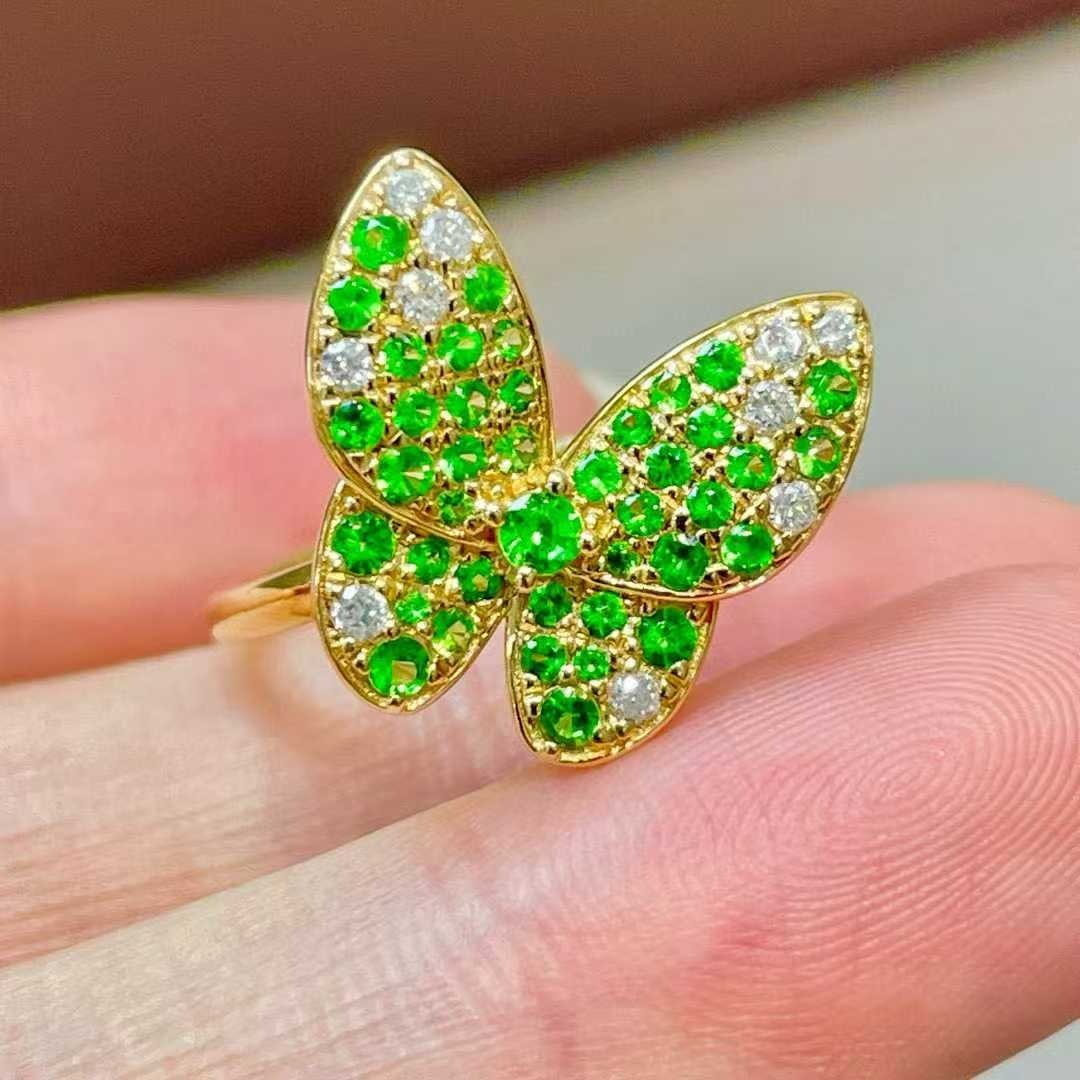 14k Gold 0.92 Ctw Natural Tsavorite & Diamond Ring - 4