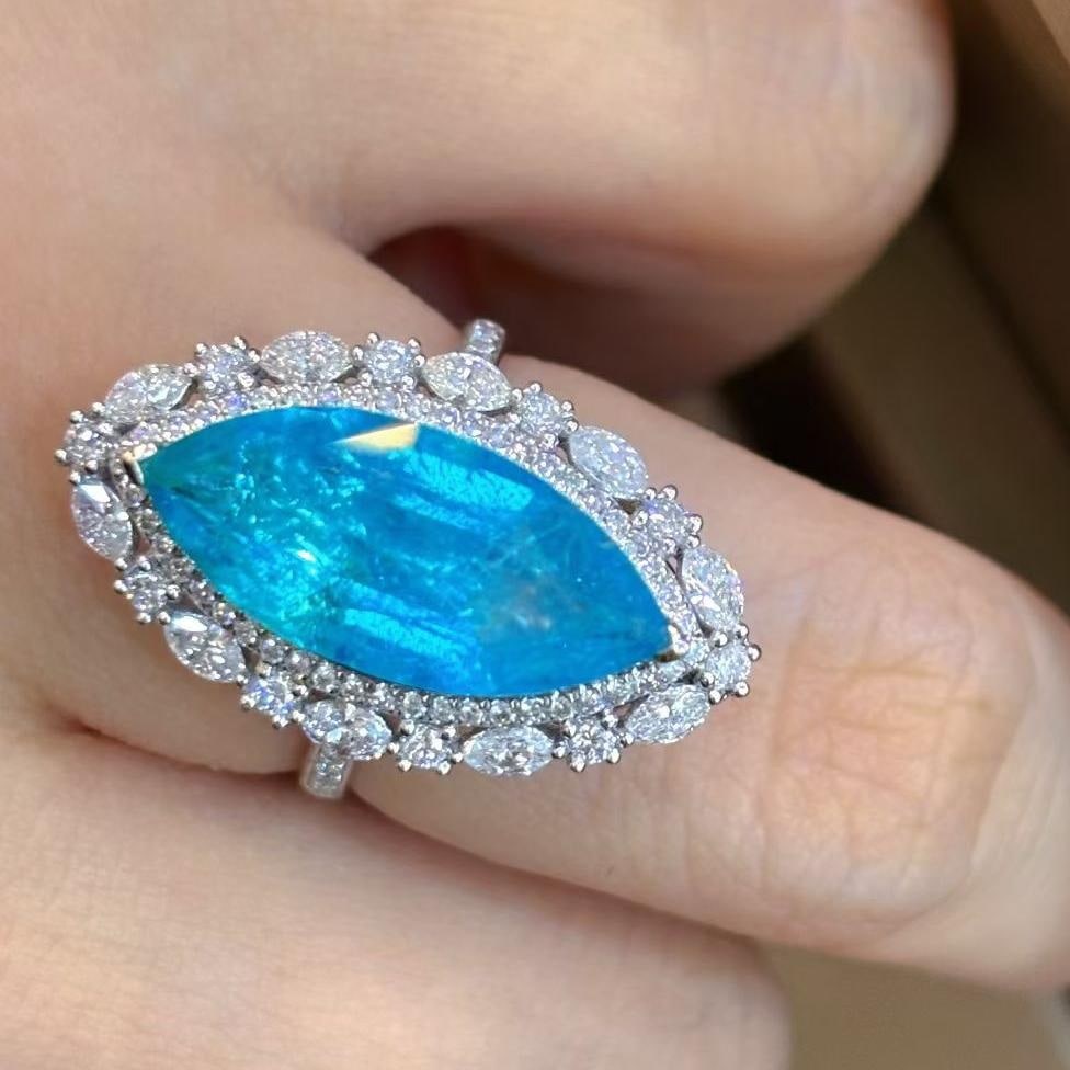 14k Gold 4.45 Ct Natural Paraiba Tourmaline & Diamond Ring/pendant( Without Chain ) - 2