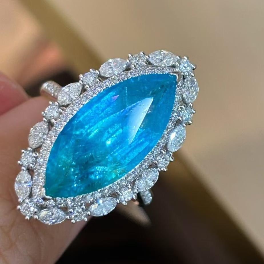 14k Gold 4.45 Ct Natural Paraiba Tourmaline & Diamond Ring/pendant( Without Chain ) - 3