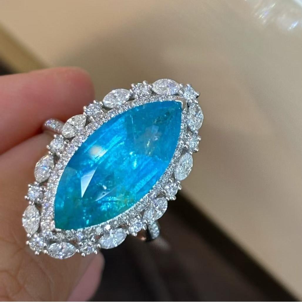 14k Gold 4.45 Ct Natural Paraiba Tourmaline & Diamond Ring/pendant( Without Chain ) - 4