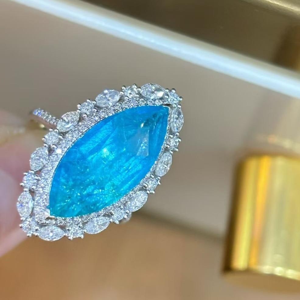 14k Gold 4.45 Ct Natural Paraiba Tourmaline & Diamond Ring/pendant( Without Chain ) - 5