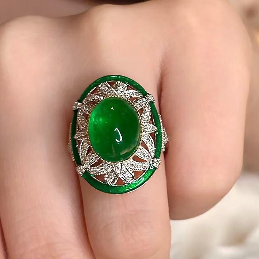 14k Gold 5.08 Ct Natural Emerald & Diamond Ring: Ref:231039139 // gold content:14k gold // ring size:7. 25us // // main gemstone:emerald // shape:oval // carat weight:5. 08ct // color:green // treatment:natural // // adjacent gemstone 2 : diamond