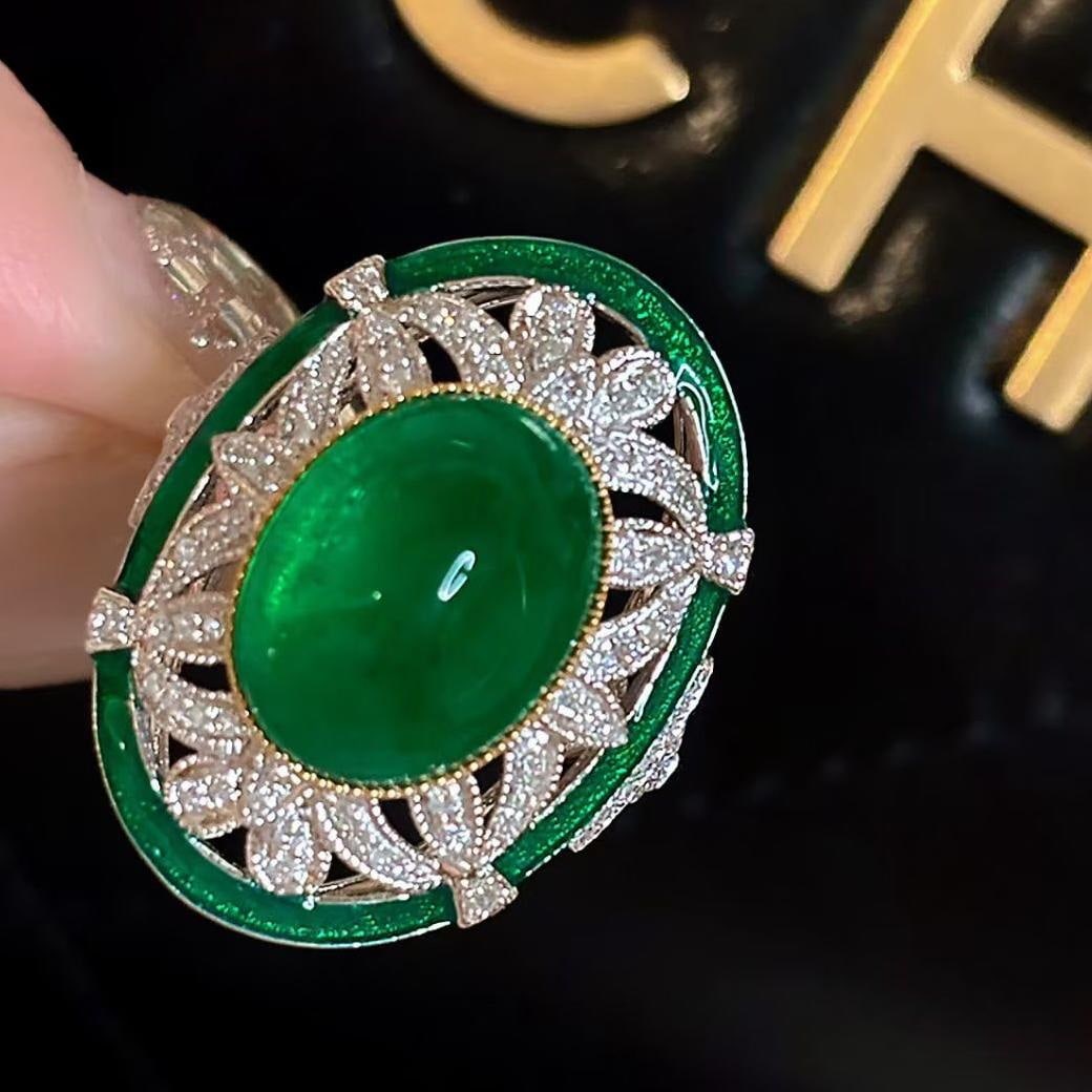 14k Gold 5.08 Ct Natural Emerald & Diamond Ring - 2
