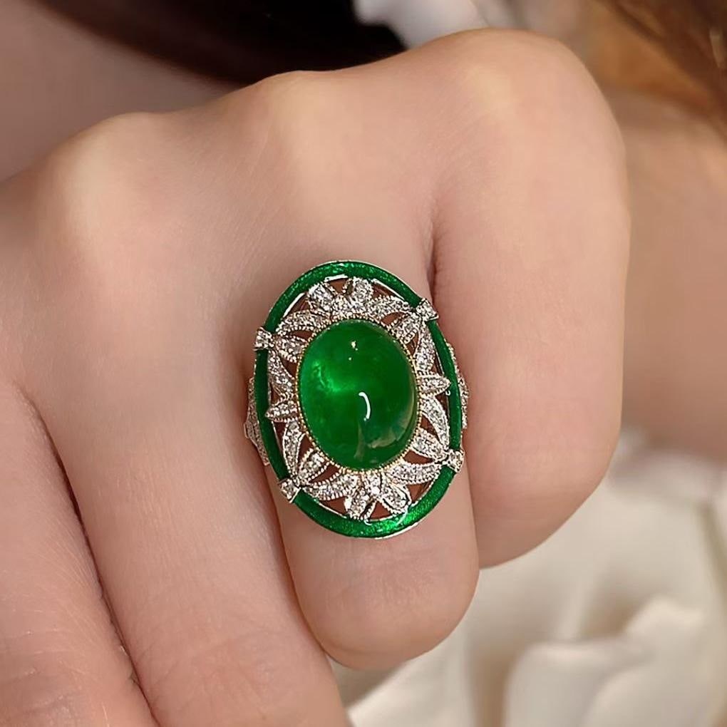 14k Gold 5.08 Ct Natural Emerald & Diamond Ring - 3