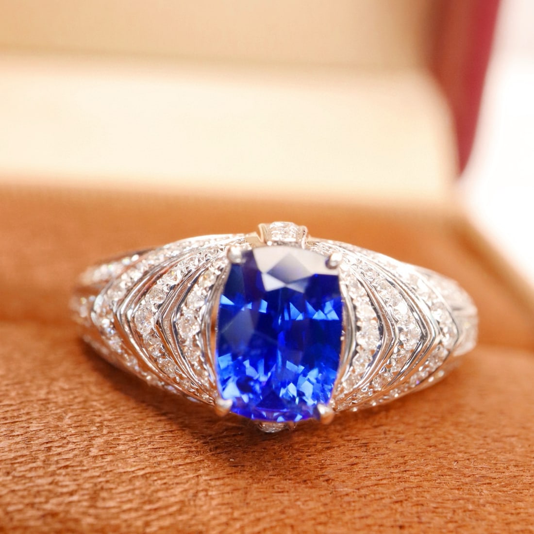 14k Gold 1.64 Ctw Natural Sapphire & Diamond Ring: Ref:231039141 // gold content:14k gold // ring size:7. 25us // // main gemstone:sapphire // shape:cushion // carat weight:1. 16ct // color:blue // treatment:natural // // adjacent gemstone 2 : diamond