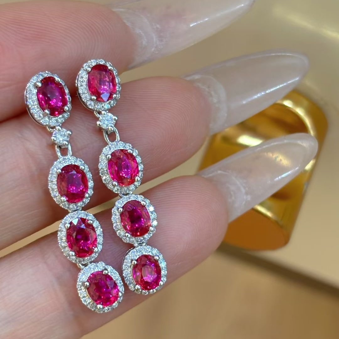 14k Gold 2.6 Ct Natural Ruby & Diamond Earrings - 2
