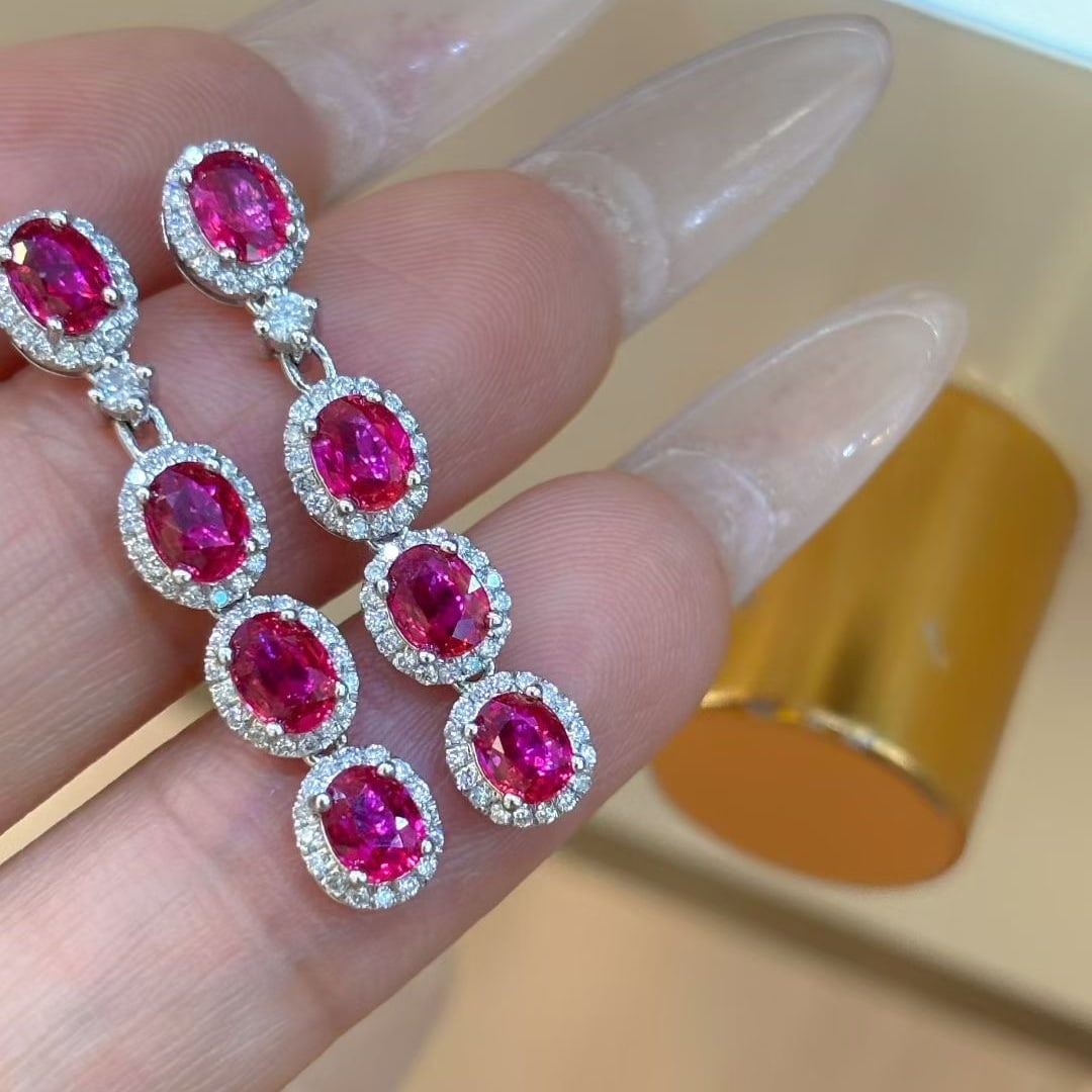 14k Gold 2.6 Ct Natural Ruby & Diamond Earrings - 3
