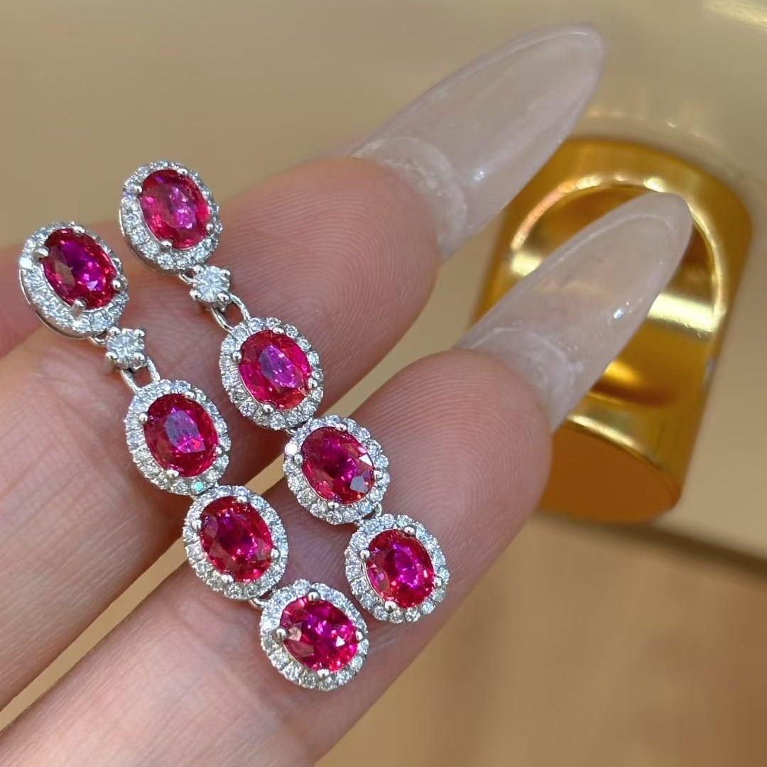 14k Gold 2.6 Ct Natural Ruby & Diamond Earrings - 4