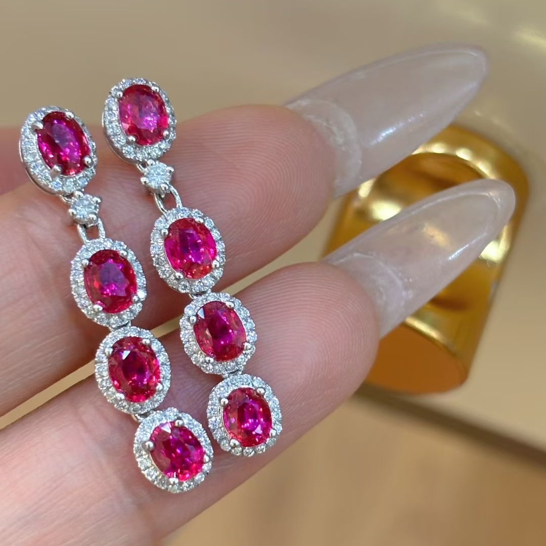 14k Gold 2.6 Ct Natural Ruby & Diamond Earrings - 5