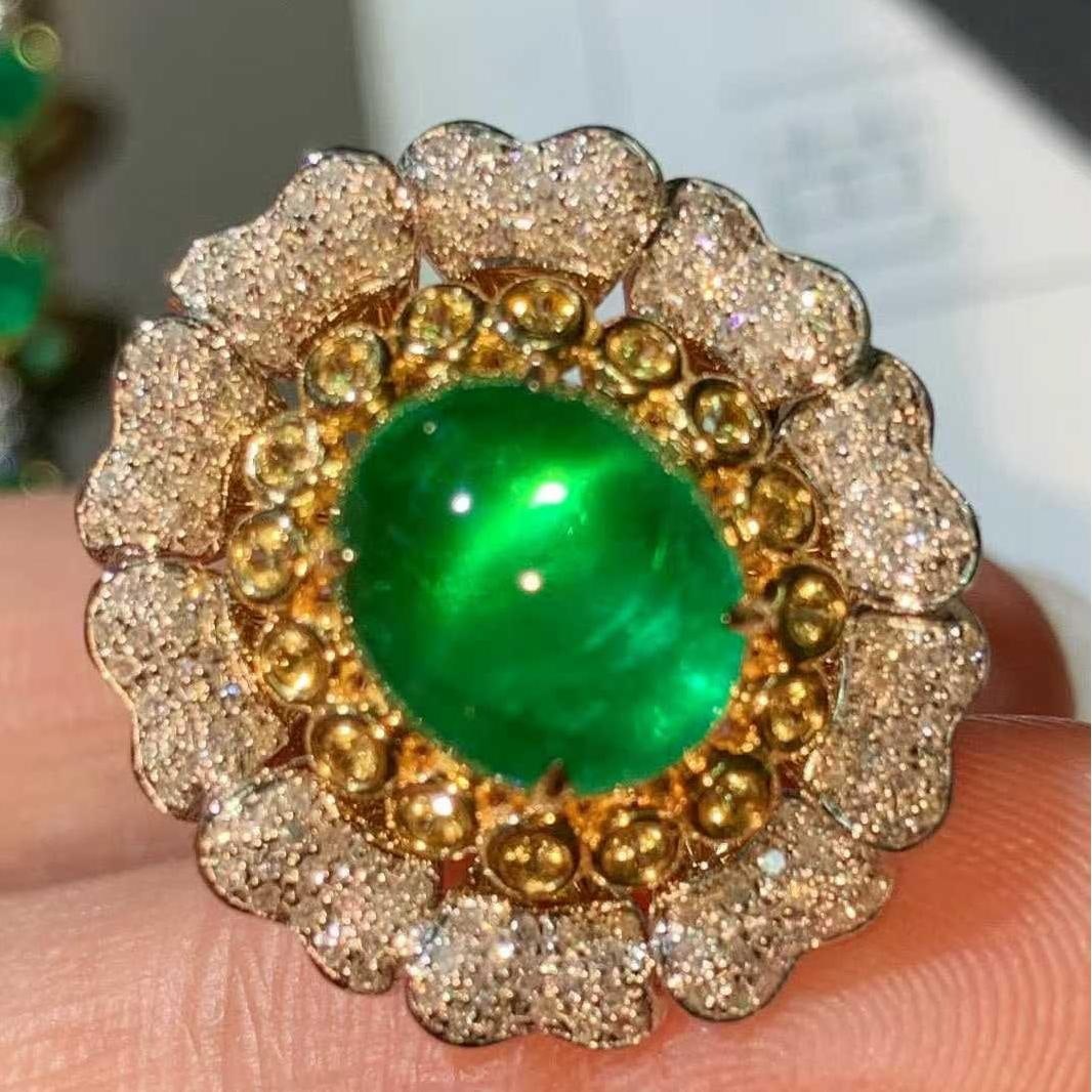 14k Gold 2.7 Ct Natural Emerald & Diamond Ring: Ref:231039149 // gold content:14k gold // ring size:7. 25us // // main gemstone:emerald // shape:oval // carat weight:2. 7ct // color:green // treatment:natural // // adjacent gemstone 2 : diamond //