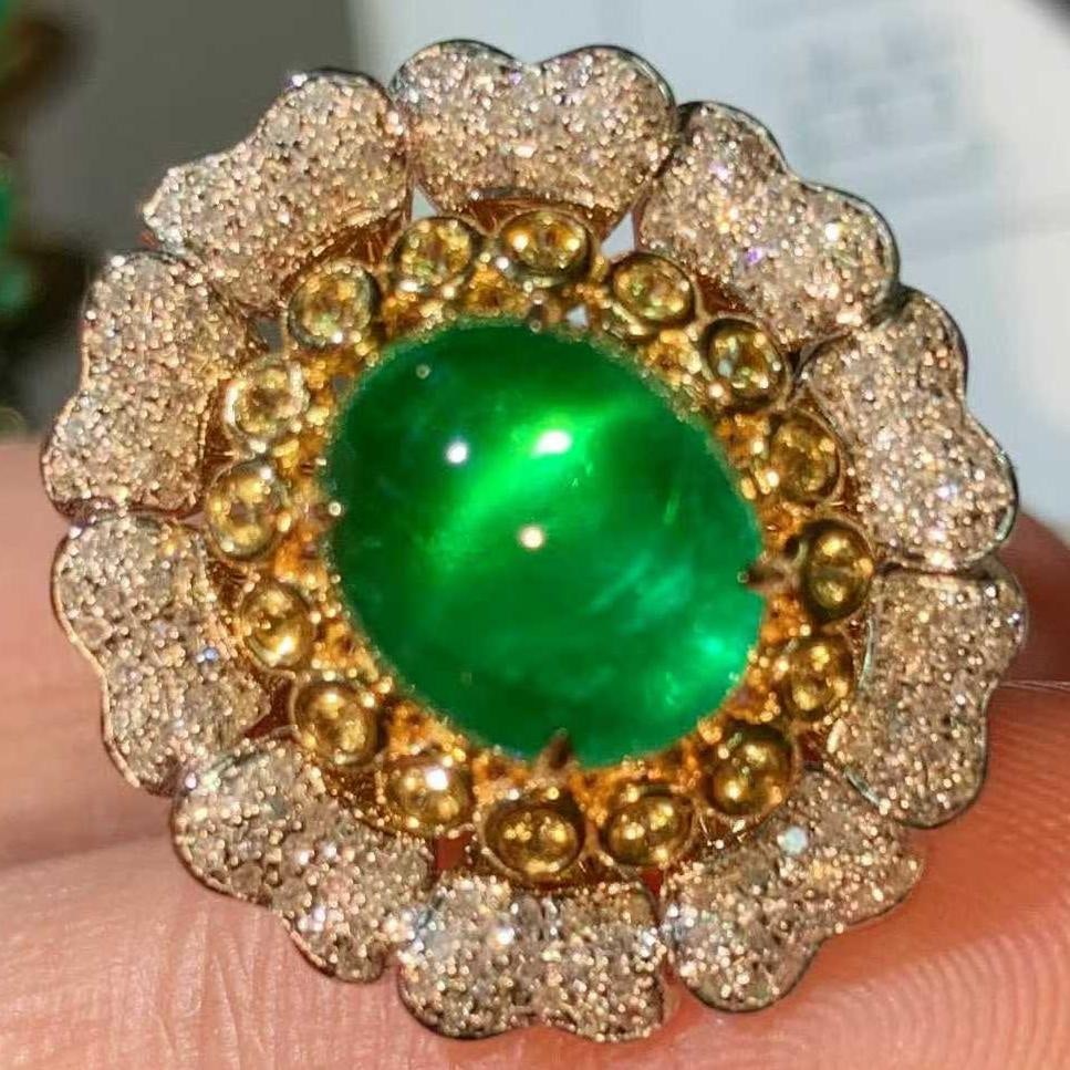 14k Gold 2.7 Ct Natural Emerald & Diamond Ring - 4