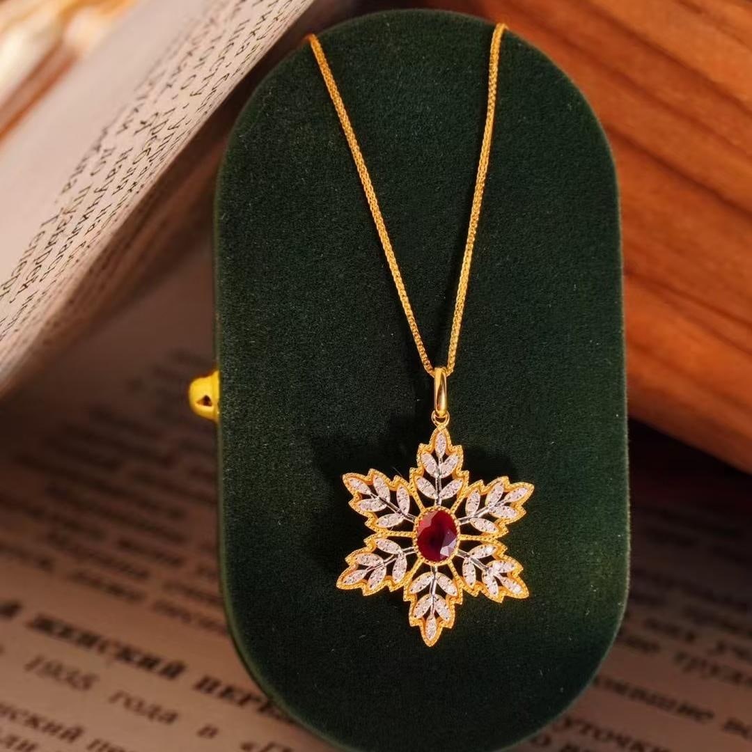 14k Gold 0.73 Ct Natural Ruby & Diamond Necklace: Ref:231039164 // gold content:14k gold // main gemstone:ruby // shape:oval // carat weight:0. 73ct // color:red // treatment:natural // // adjacent gemstone 2 : diamond // shape:round // clarity