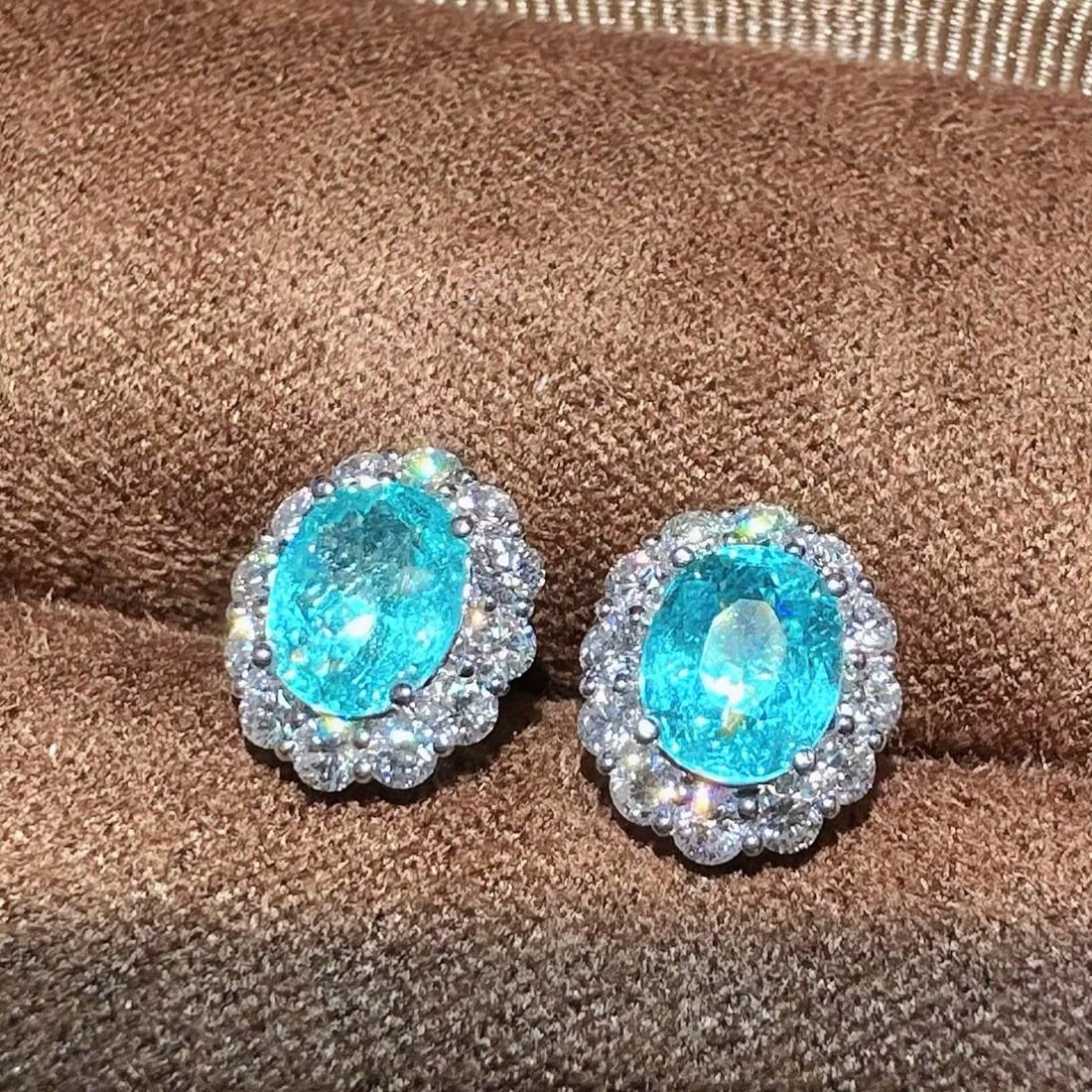 14k Gold 2.30 Ctw Natural Paraiba Tourmaline & Diamond Earrings - 2
