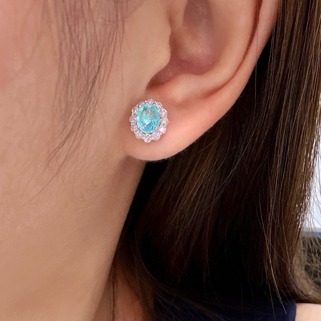14k Gold 2.30 Ctw Natural Paraiba Tourmaline & Diamond Earrings - 3