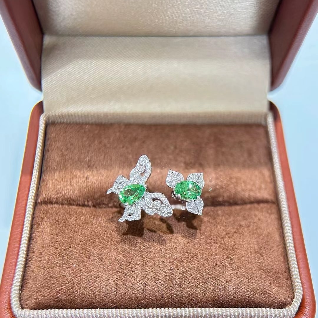 14k Gold 1.33 Ctw Natural Tsavorite & Diamond Ring - 5