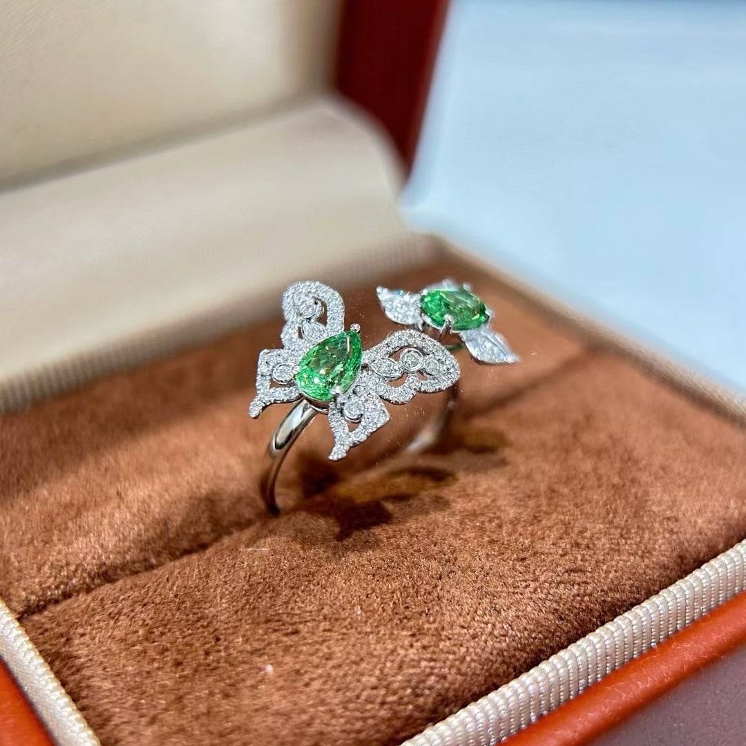 14k Gold 1.33 Ctw Natural Tsavorite & Diamond Ring - 6