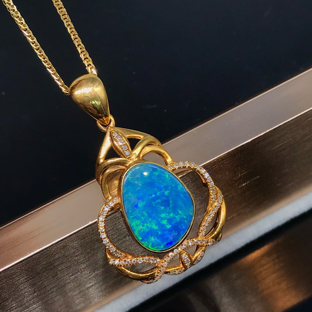 14k Gold 2.88 Ct Natural Opal & Diamond Pendant( Without Chain ) - 2