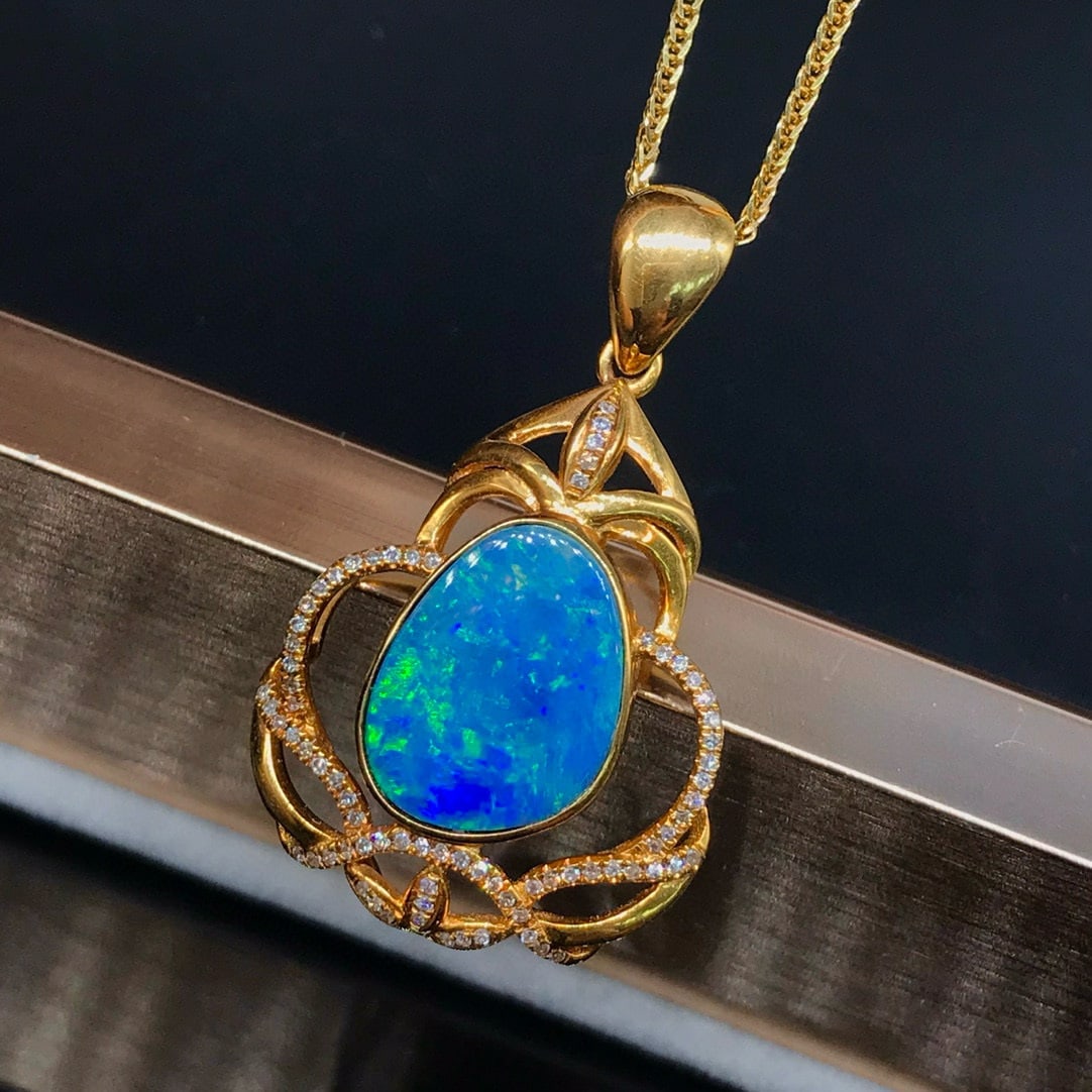 14k Gold 2.88 Ct Natural Opal & Diamond Pendant( Without Chain ) - 3