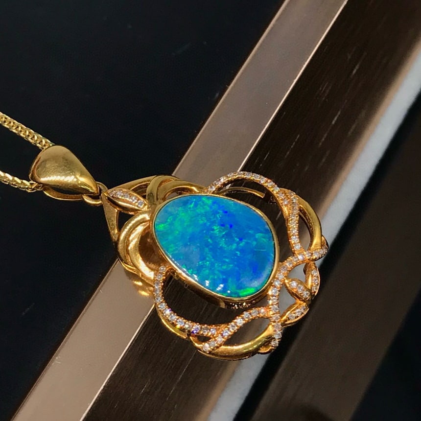14k Gold 2.88 Ct Natural Opal & Diamond Pendant( Without Chain ) - 4