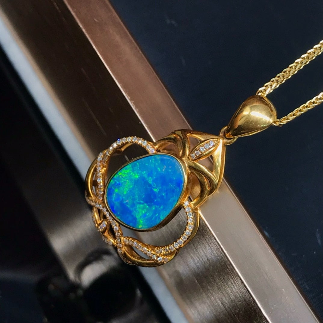 14k Gold 2.88 Ct Natural Opal & Diamond Pendant( Without Chain ) - 5
