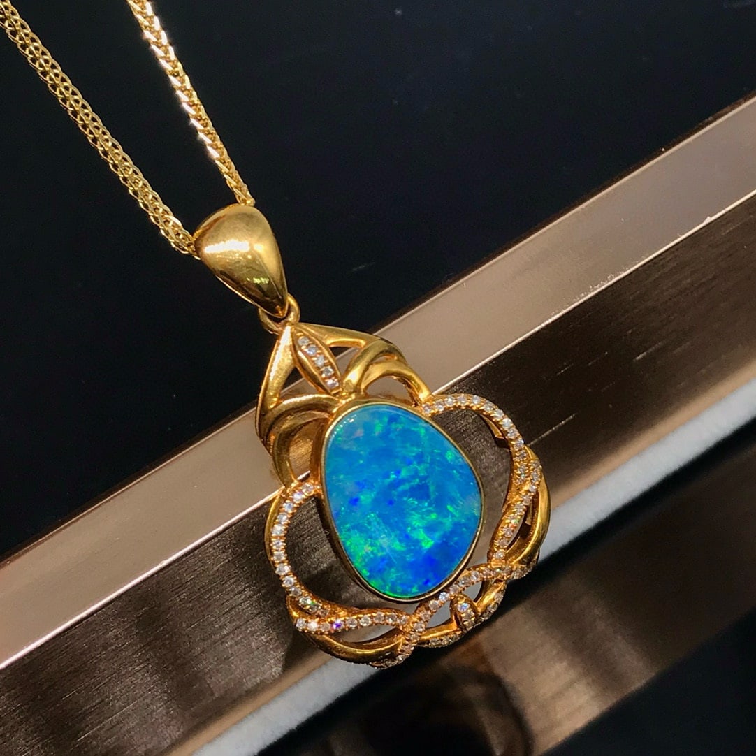 14k Gold 2.88 Ct Natural Opal & Diamond Pendant( Without Chain ) - 6