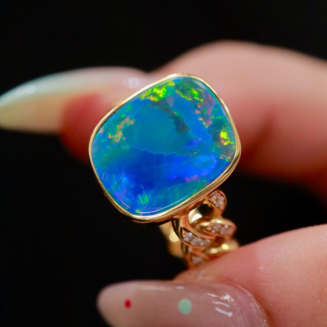 14k Gold 4.15 Ctw Natural Opal & Diamond Ring - 2