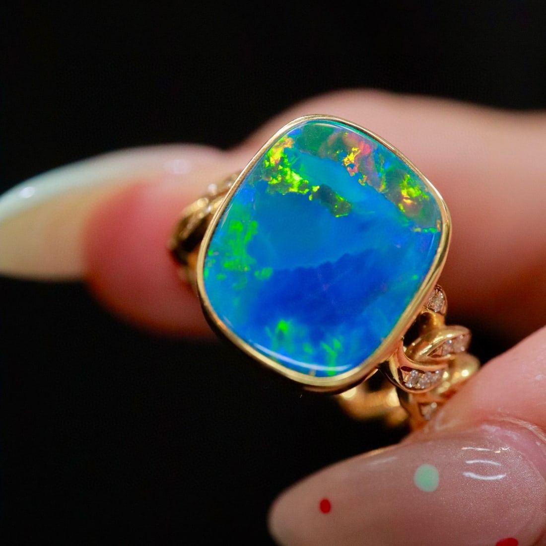 14k Gold 4.15 Ctw Natural Opal & Diamond Ring - 3