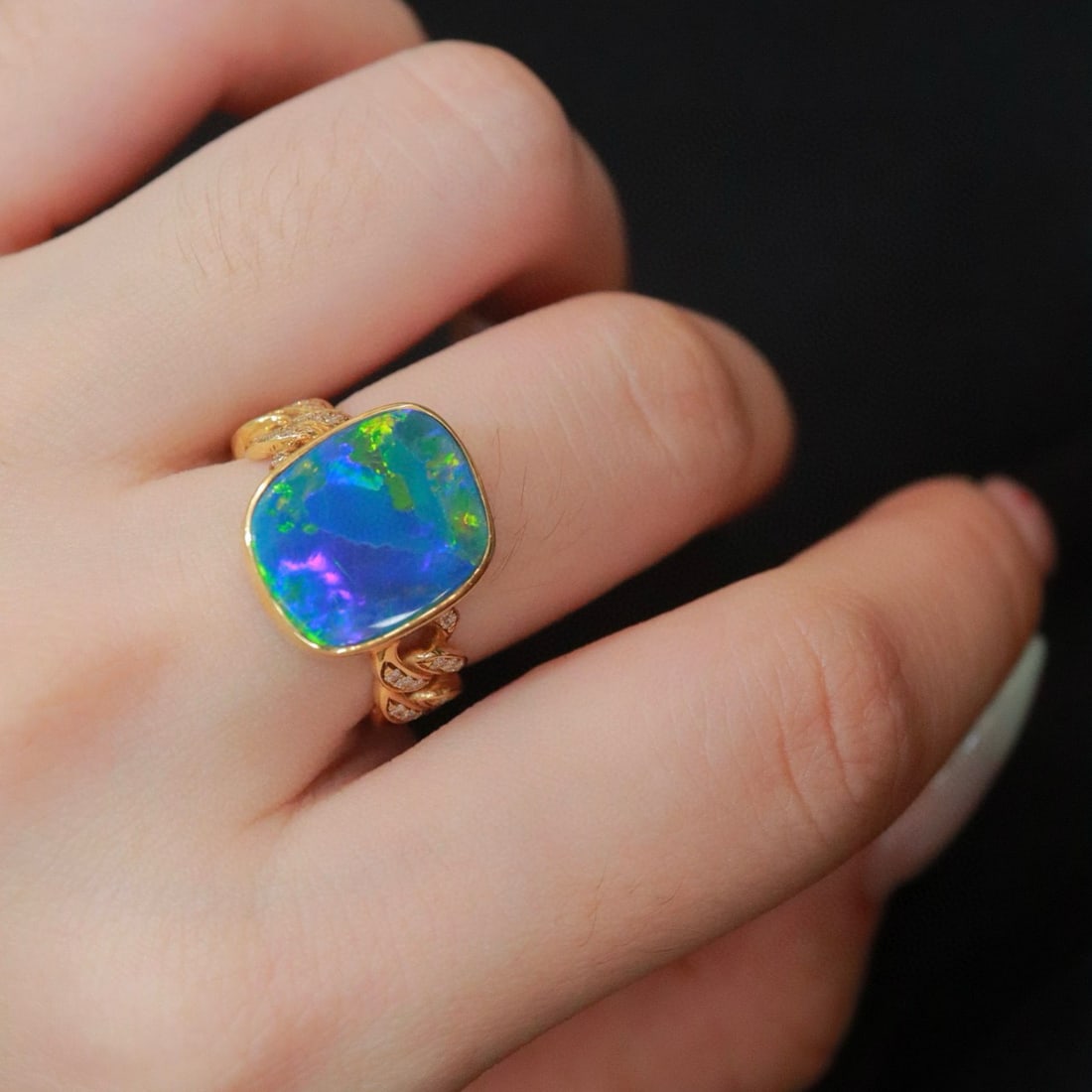 14k Gold 4.15 Ctw Natural Opal & Diamond Ring - 4