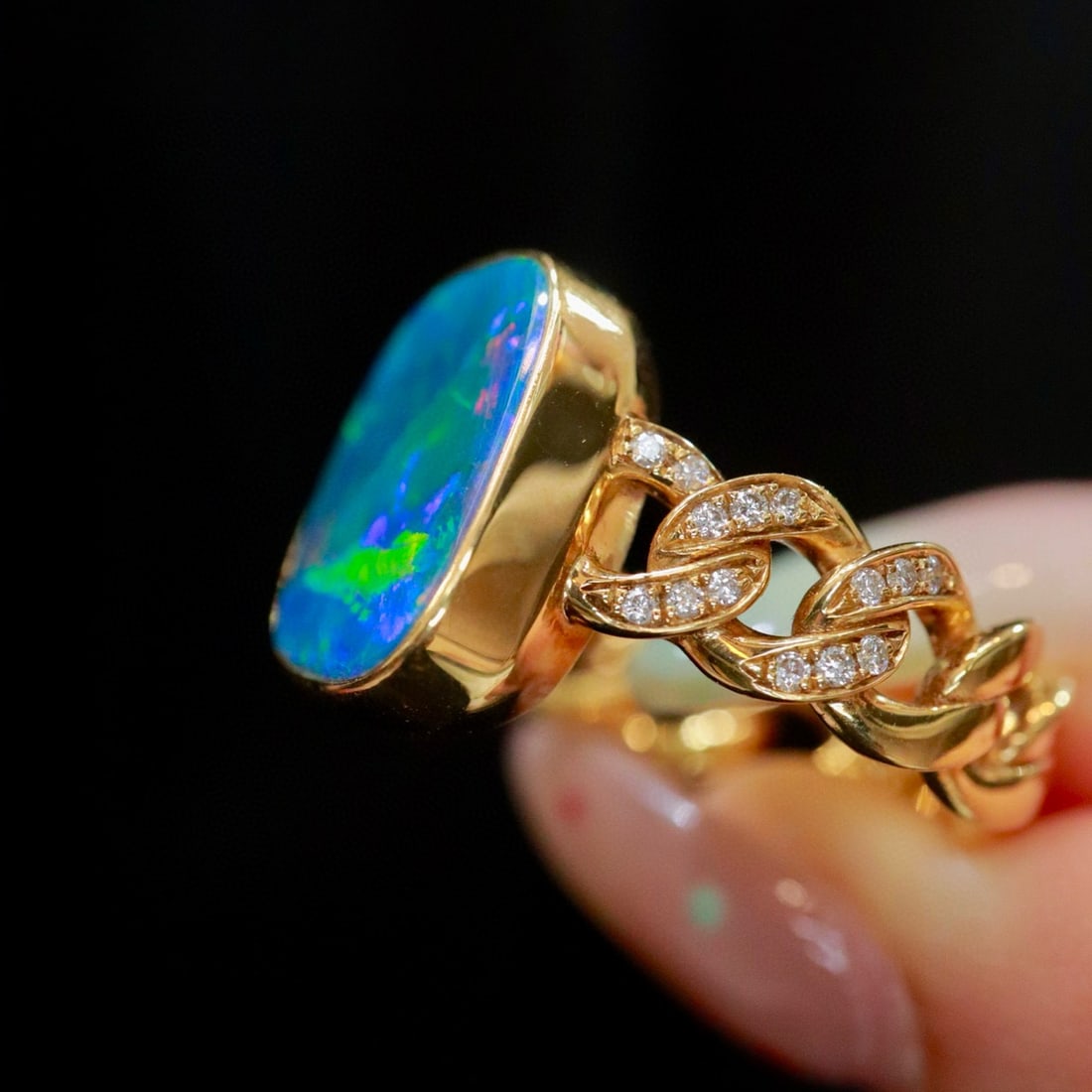 14k Gold 4.15 Ctw Natural Opal & Diamond Ring - 5