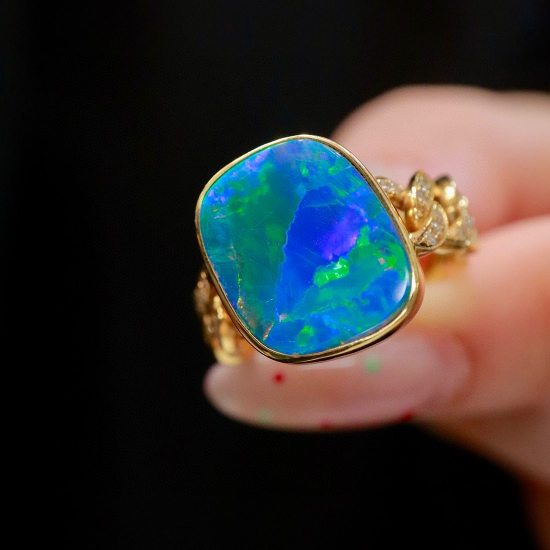 14k Gold 4.15 Ctw Natural Opal & Diamond Ring - 6