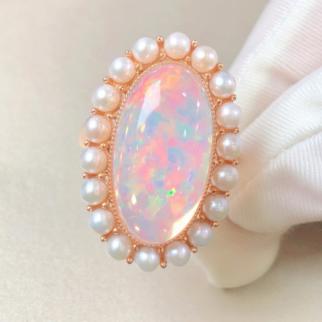 14k Gold 6.53 Ct Natural Opal & Pearl Ring (1 of 8)