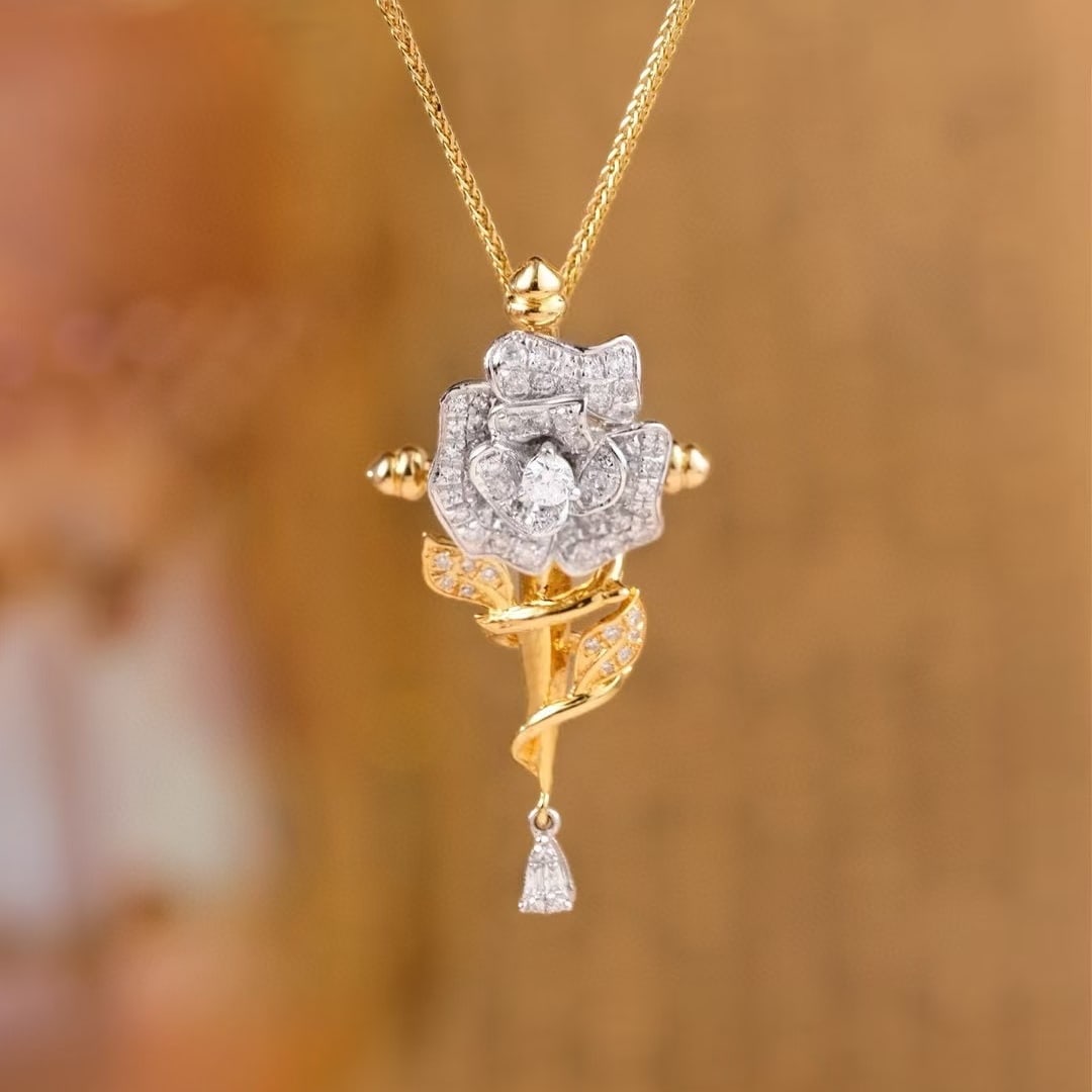 14k Gold 0.4 Ct Natural H Diamond & Flowers Pendant( Without Chain ): Ref:231039205 // gold content:14k gold // main gemstone:diamond // shape:round // carat weight:0. 4ct // clarity grade:vs-si // color:h // treatment:natural // cut grade:g // Condition: New Low