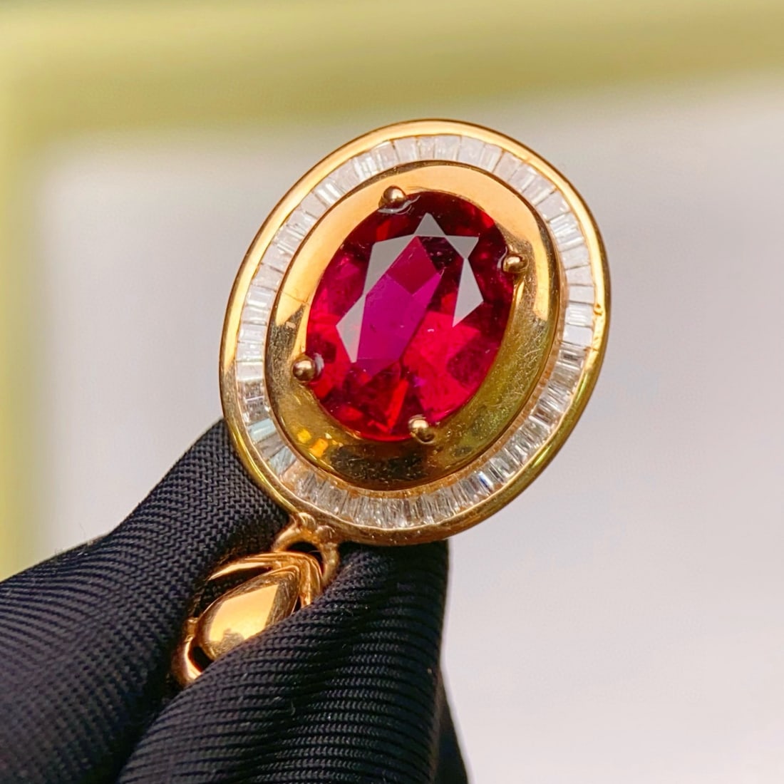 14k Gold 1.88 Ctw Natural Tourmaline & Diamond Pendant( Without Chain ) - 2