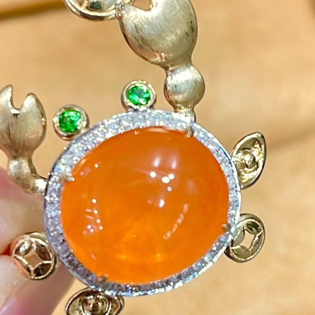 14k Gold 8.8 Ct Natural Spessartine & Diamond & Tsavorite Ring - 2