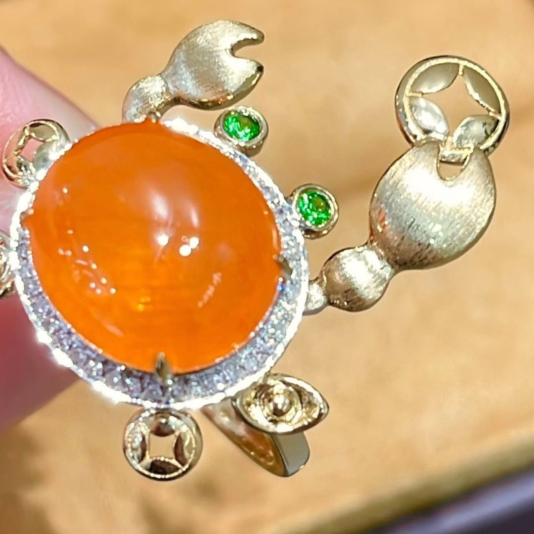 14k Gold 8.8 Ct Natural Spessartine & Diamond & Tsavorite Ring - 3