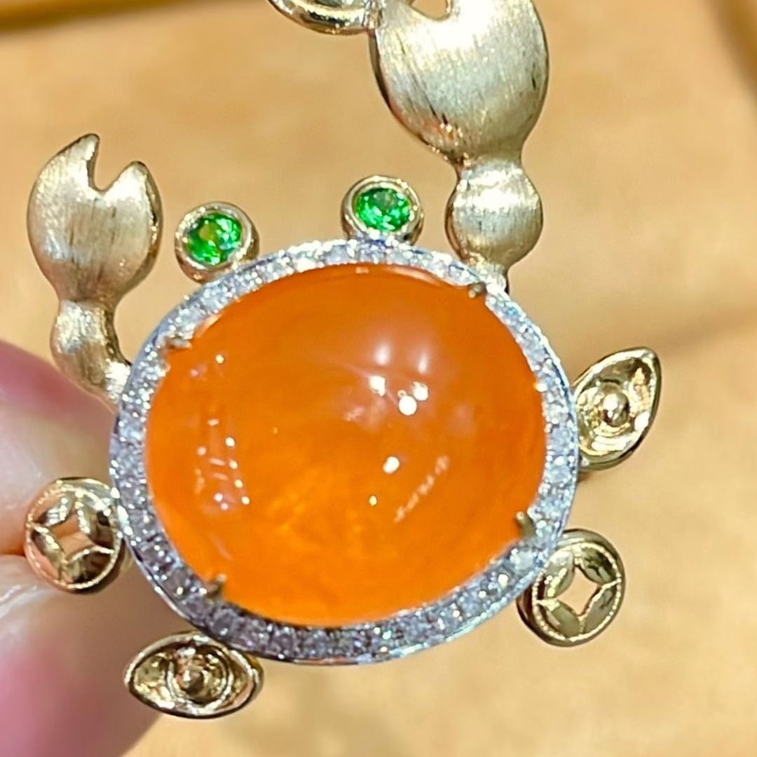 14k Gold 8.8 Ct Natural Spessartine & Diamond & Tsavorite Ring - 5