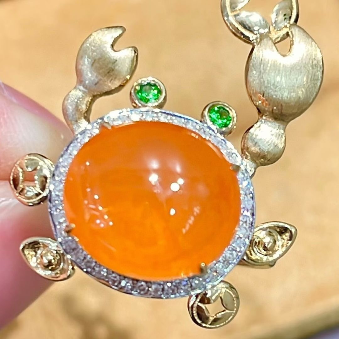 14k Gold 8.8 Ct Natural Spessartine & Diamond & Tsavorite Ring - 6