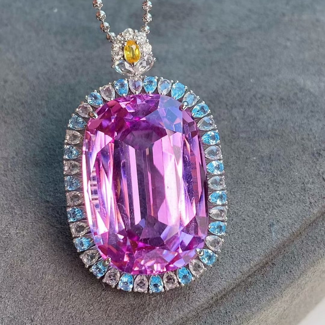 14k Gold 53.27 Ctw Natural Kunzite & Coloured Gemstone Pendant( Without Chain ) - 2
