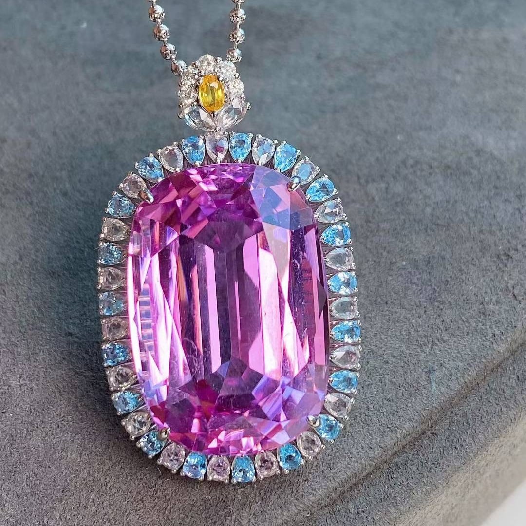 14k Gold 53.27 Ctw Natural Kunzite & Coloured Gemstone Pendant( Without Chain ) - 4