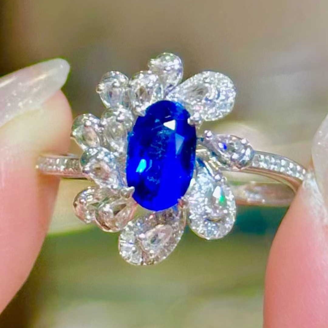 14k Gold 1 Ct Natural Sapphire & Diamond & Sapphire Ring - 2