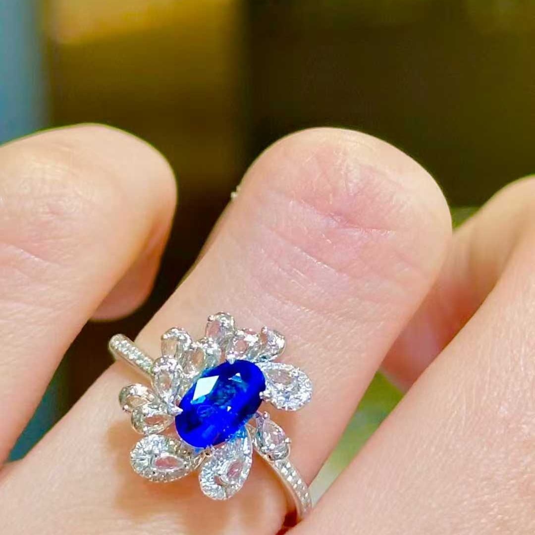 14k Gold 1 Ct Natural Sapphire & Diamond & Sapphire Ring - 3