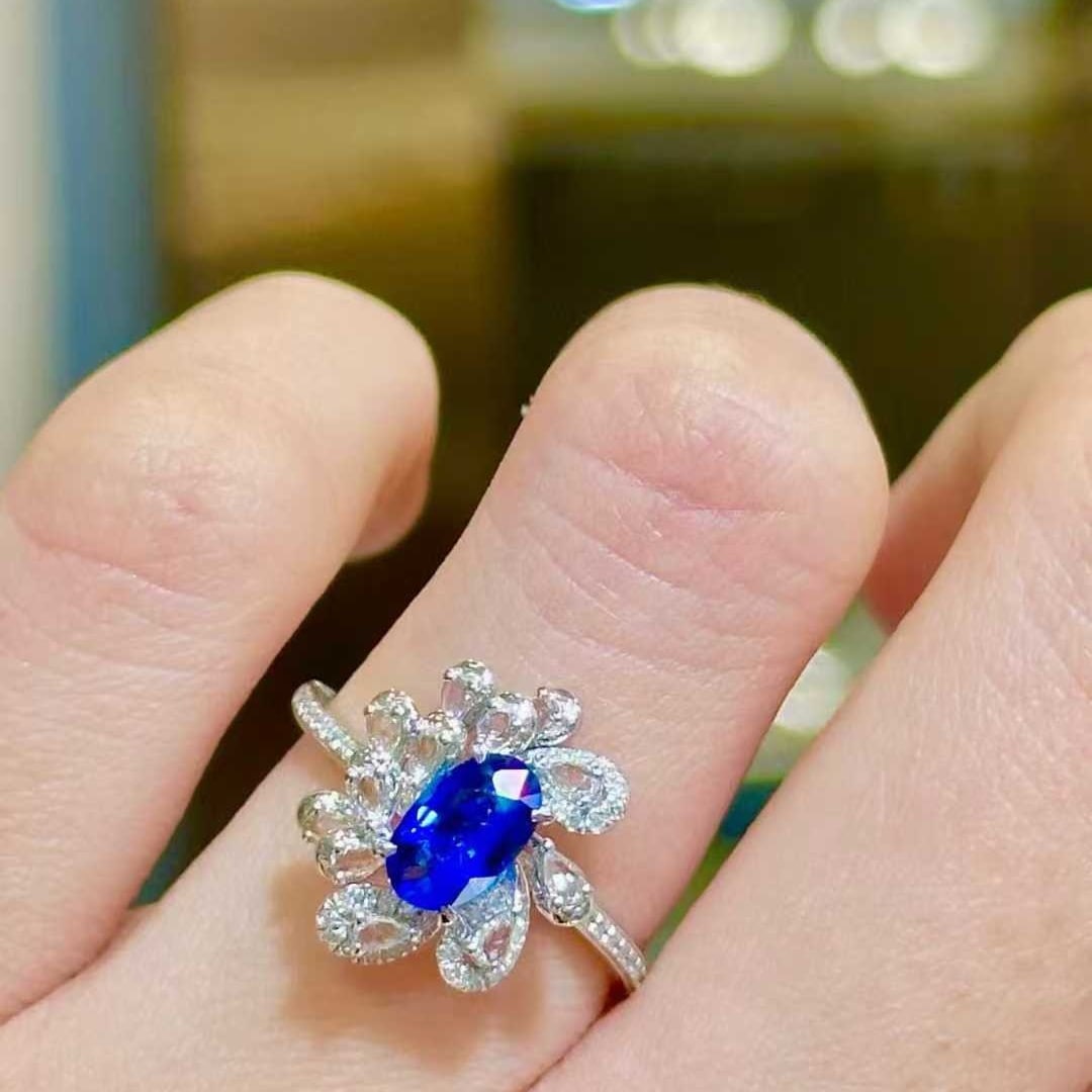 14k Gold 1 Ct Natural Sapphire & Diamond & Sapphire Ring - 4